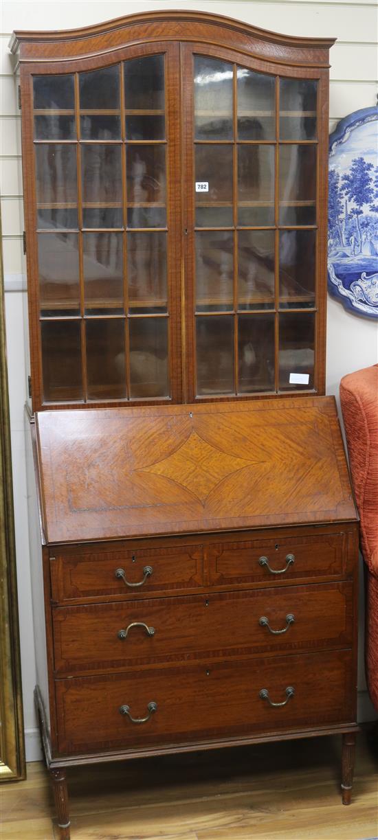 An Edwardian satinwood bureau bookcase, W.80cm